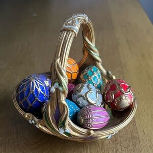 1990 Faberge Spring Egg Basket 9 Eggs Porcelain & COA The Franklin Mint